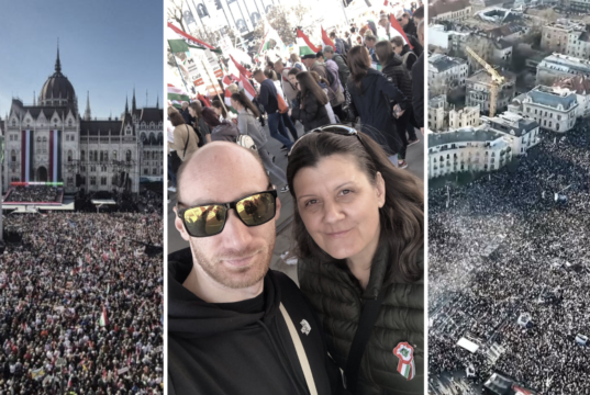A család, amely március 15-én részt vett a Fidesz és a Tisza Párt menetén is