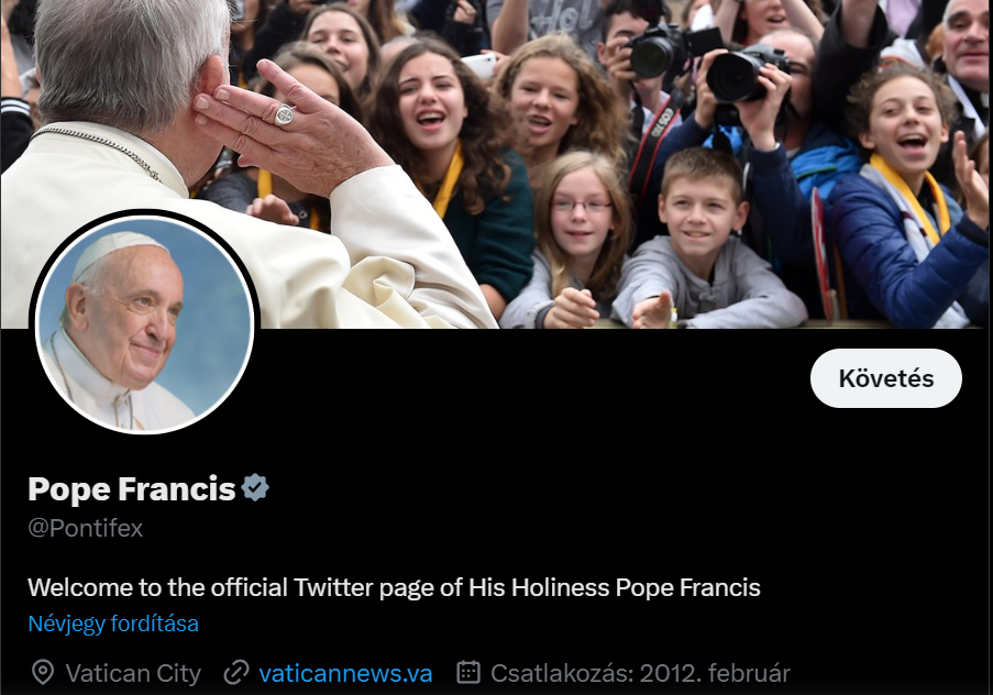Ferenc pápa Twitter oldala